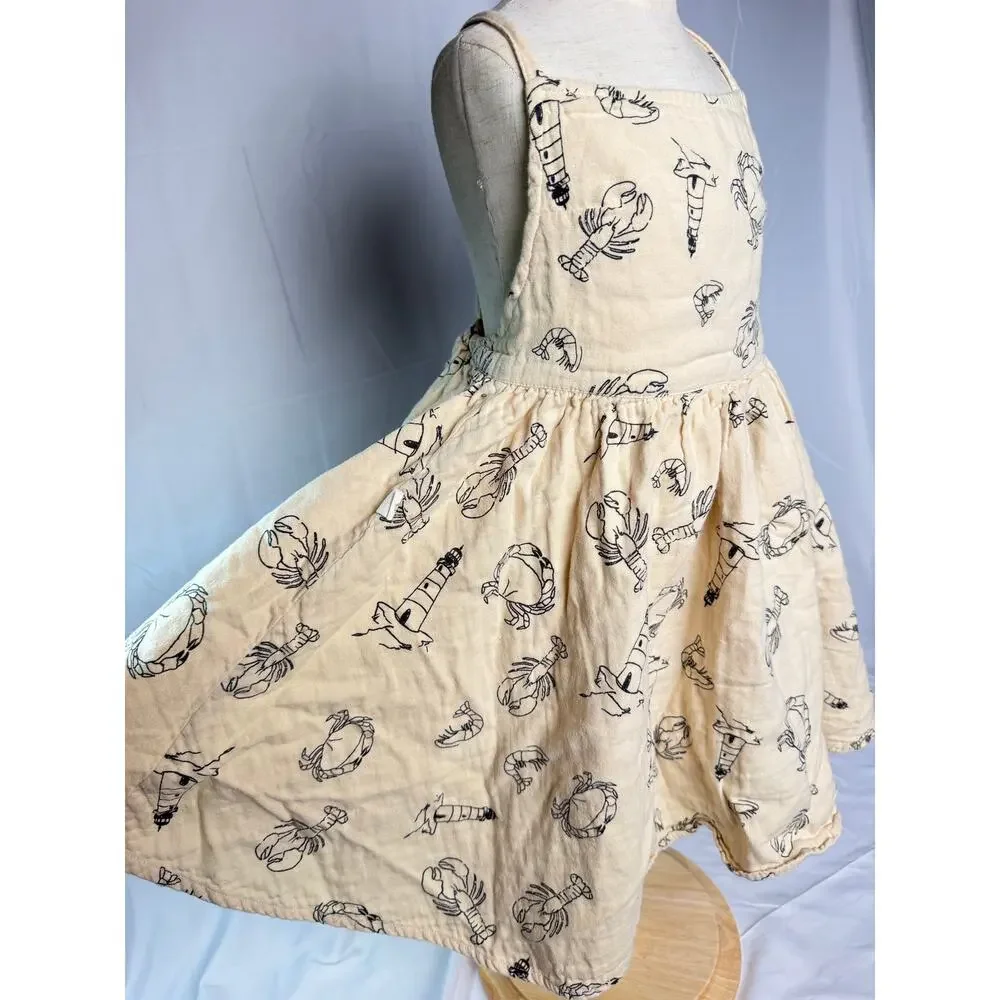 100% Cotton Coco Village Summer Dress, Offwhite, size 6, crab, lobster design